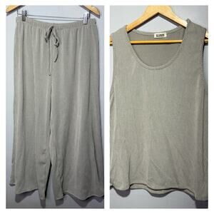 Blumin Loungewear Set 1X Tan Ribbed Sleeveless Top & Wide Leg Pants USA Made